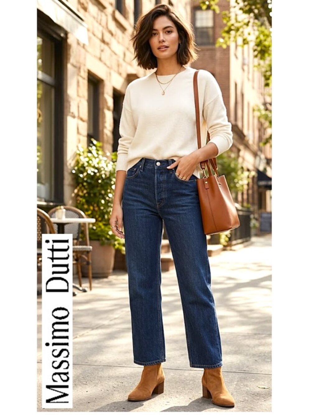 MASSIMO DUTTI - 100% cotton straight leg high rise dark wash jeans